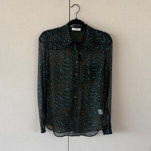 Equipment Black and Teal Sheer Blouse
